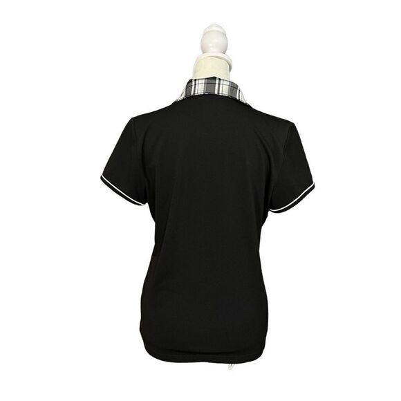 IZOD Golf Black & White Plaid Collar Short Sleeve Fitted Active Top Size Medium - Picture 4 of 10